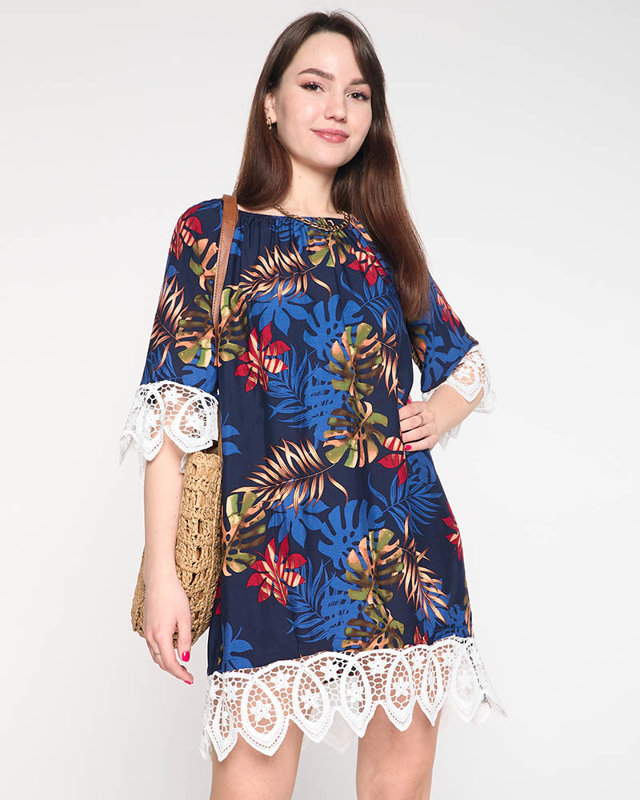 Női sötétkék tunika levelekkel - Ruházat