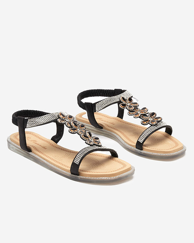 Fekete női virágos szandál a Soritistől - Lábbeli