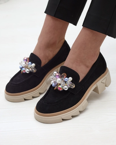 Női fekete áttört mokaszin Peloga- Footwear