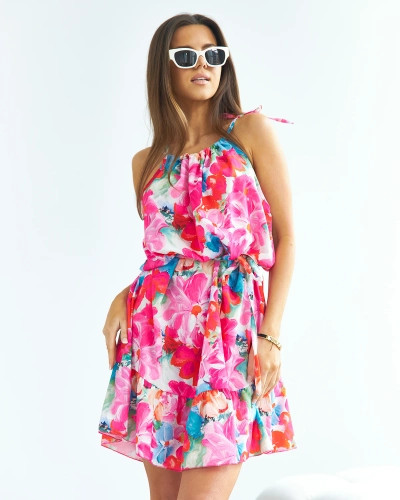 Royalfashion Rózsaszín női rövid virágos ruha