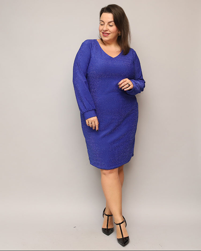 Royalfashion Glittery női ruha térd előtt, tengerészkék színben PLUS SIZE