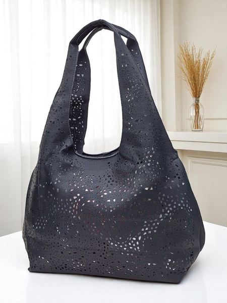 Royalfashion Nagyméretű női shopper táska, áttört Lira csipkés