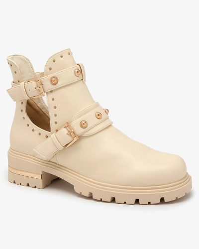 Royalfashion Cream női díszített Jewel Walk lapos sarkú csizma