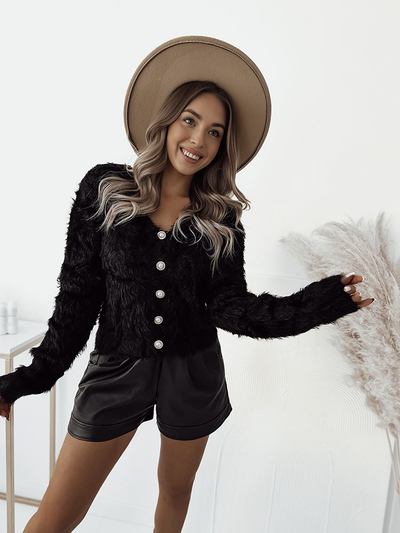 Royalfashion Fekete női kardigán gombokkal