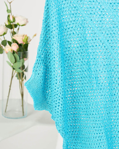 Átlátszó kék női pulóver leengedett vállú - Ruházat