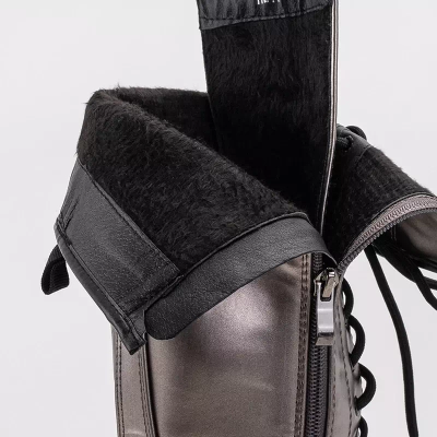 OUTLET Grafit nyakkendős női csizma Darikos - Lábbeli