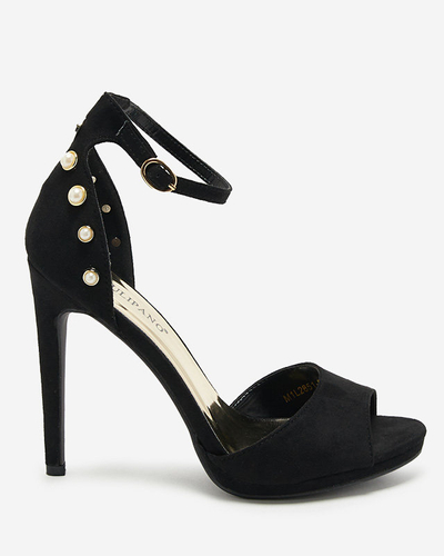 OUTLET Női fekete szandál magas sarkú eco velúr Sariel - Lábbeli