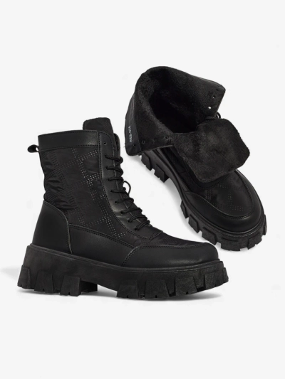 Solvi öko bőr fűzős női bokacsizma