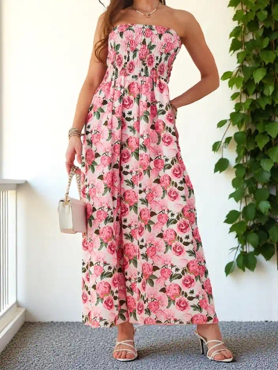 Royalfashion Mintás ujjatlan midi ruha széles gumival és hasítékokkal az alján