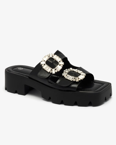Royalfashion Fekete női díszített Tireta sarkú flip-flop