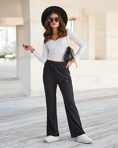 Royalfashion Navy kék női kordbársony szövetnadrág