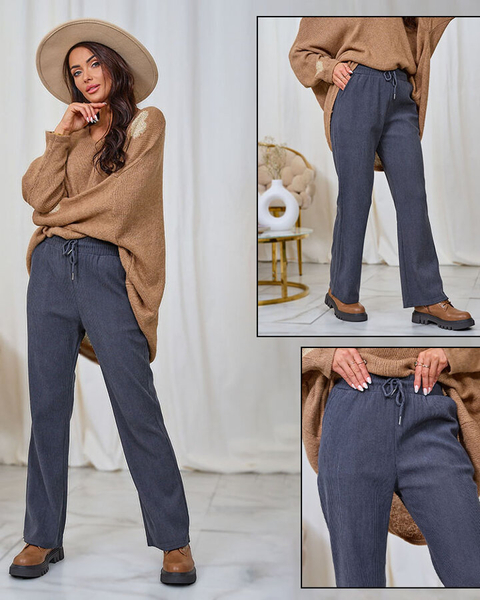 Royalfashion Női kordbársony szövetnadrág sötétszürke színben