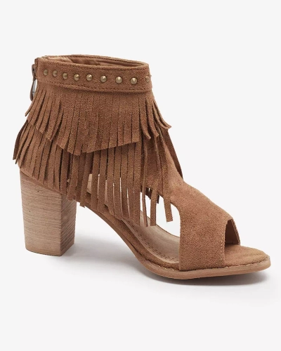 Női szandál posztón, bojtokkal, teveszínű Dovsi- Lábbeli