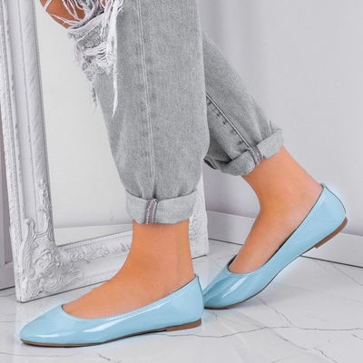 Jasnoniebieskie baleriny ze skóry ekologicznej lakierowanej Pastel Flower - Obuwie