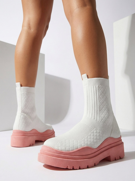 Fehér és rózsaszín női csizma lapos sarkú Seritis - Lábbeli