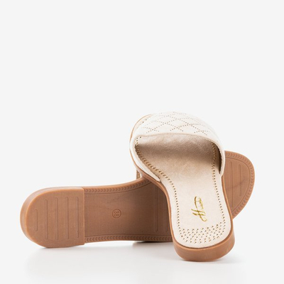 Beżowe klapki ze złotymi dżetami Billi - Obuwie