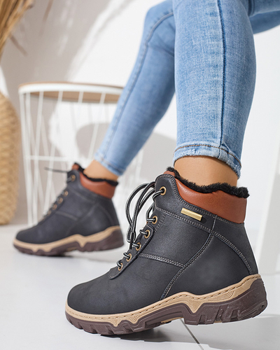 Fekete női túrabakancs Poritsu szőrmével megkötve - Lábbeli