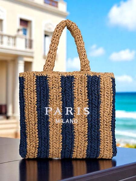 Királyi divat Nagy méretű női szalmatáska Szalma Csíkos