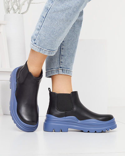 Női fekete bebújós csizma lila Beja talpon - Lábbeli