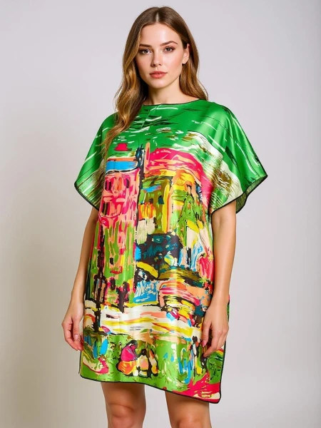 Royalfashion Athenia Verde pareo – színes poliészter ruha térdig