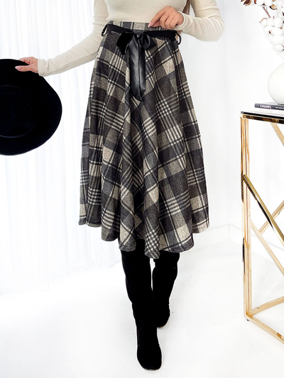 Royalfashion Szürke női kockás midi szoknya