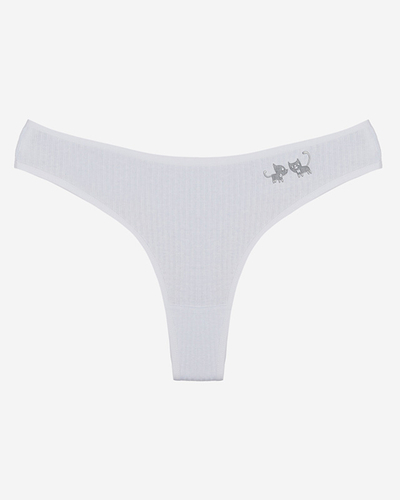 Fehér bordázott női tanga bugyi foltokkal- Fehérnemű