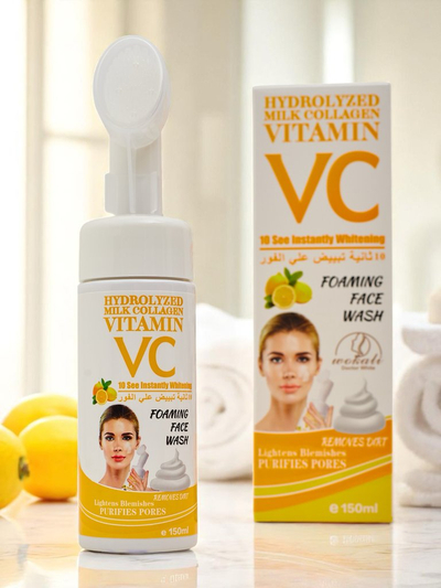 Tisztító, öregedésgátló arctisztító hab C-vitaminnal és kefével