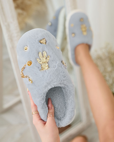 Royalfashion Kék női szőrme papucs díszítéssel Erserra