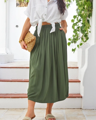 Royalfashion Nők Viszkóz Midi Szoknya, Nyári és Áramló Két Zsebbel