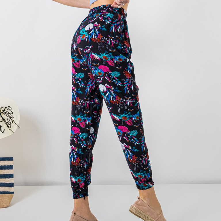 Fekete mintás női PLUS SIZE nadrág - Ruházat