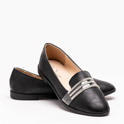 Fekete női mokaszin Kremssa cirkóniával - Lábbeli