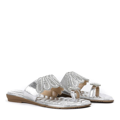 Klapki z ozdobami w kolorze srebrnym Precious - Obuwie