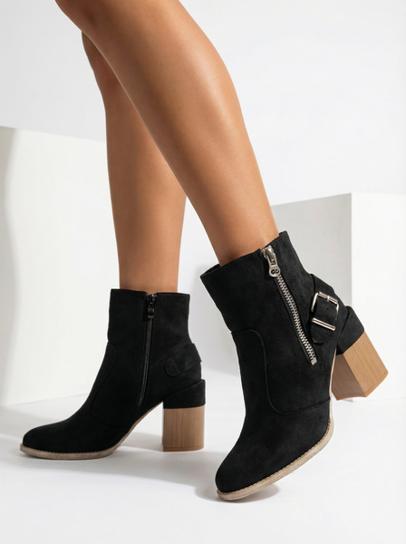 Royalfashion Fekete öko-szarvasbőr női magas szárú csizma Acimra