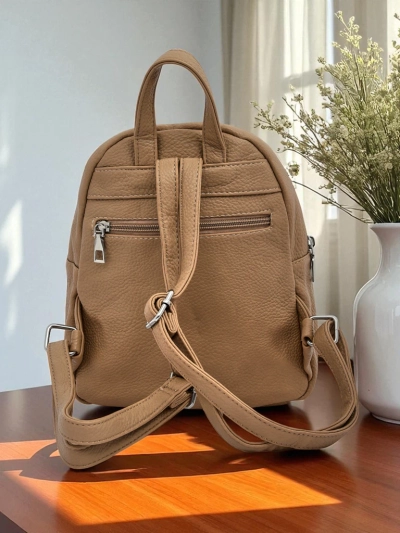 Pleciony Plecak Damski Królewska Moda Livia beżowy skóra ekologiczna 25x25cm