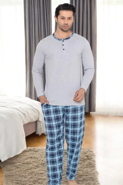Royalfashion pamut férfi kockás pizsama