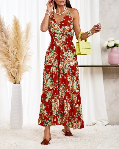 Royalfashion Narancssárga hosszú női virágos ruha