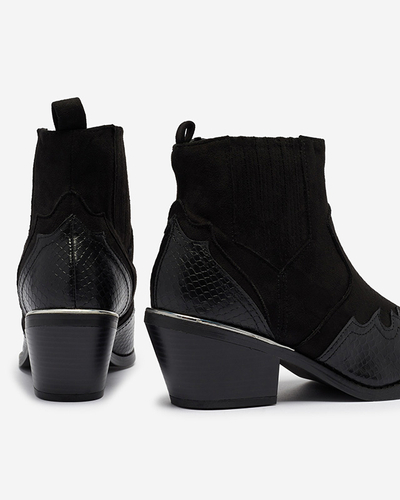 Fekete öko velúr cowboy csizma alacsony oszlopon Zirras - Lábbeli