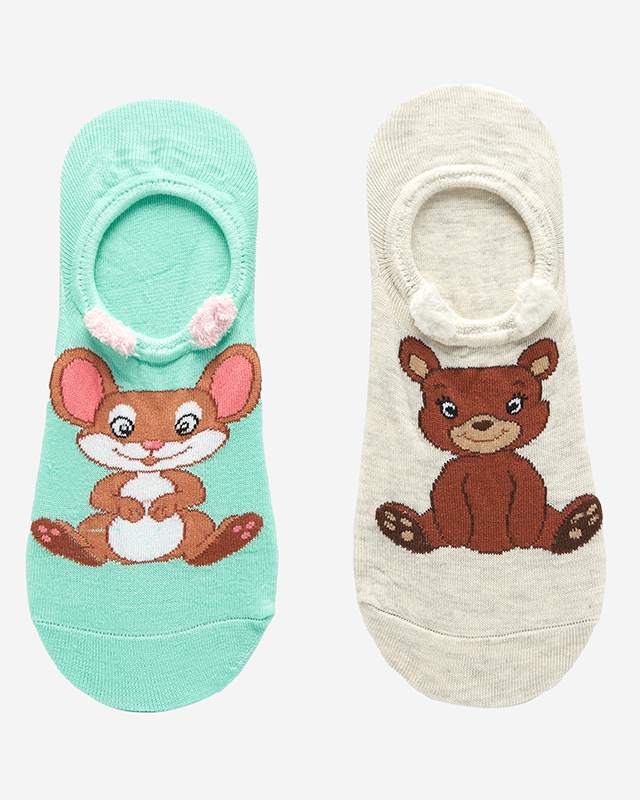 Szürke és zöld női zokni állatmintás 2 / csomag - Fehérnemű