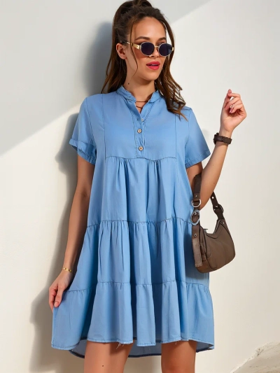 Royalfashion Női tunika, amely úgy van megvarrva, mint egy ruha, gombos farmer dekoltárral