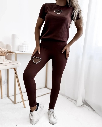 Royalfashion Sötétbarna női sport szett szívekkel