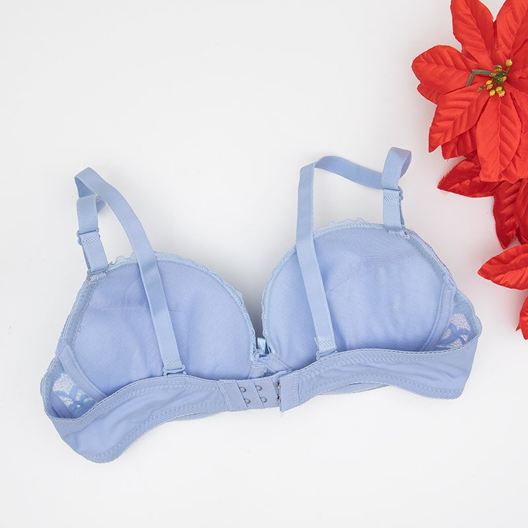 Kék párnázott melltartó, csipkés push up - Fehérnemű