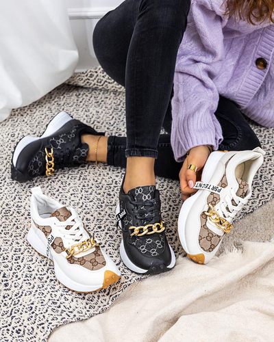 OUTLET Fehér és barna női tornacipő Philly- Footwear mintával