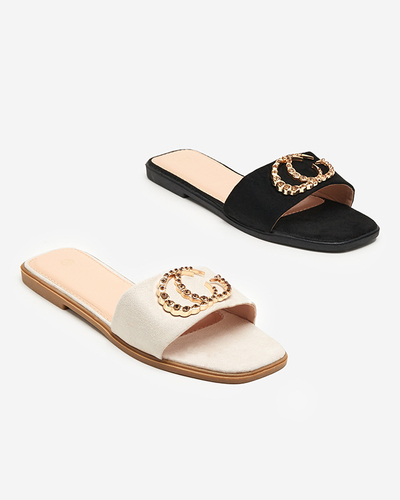 Fekete eco velúr papucs arany Hana dísszel - Lábbeli