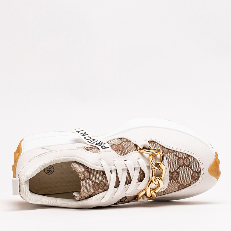OUTLET Fehér és világosbarna női tornacipő Philly-Footwear mintával