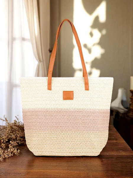 Királyi divat Nagy Szalmatáska Nőknek Széles Csíkokkal