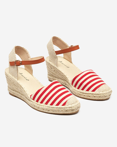 Piros női szandál a'la espadrilles csíkokkal Mecera - Cipők