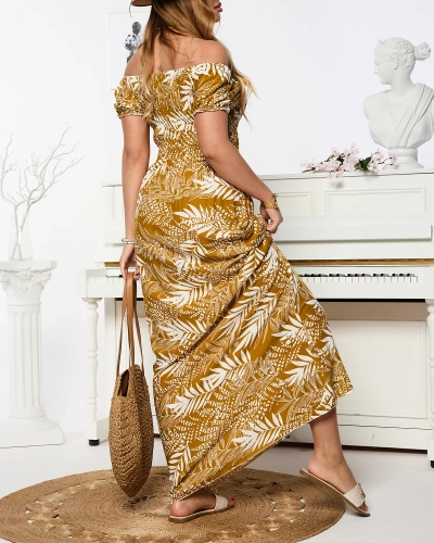 Virágos mustár női midi ruha - Ruházat