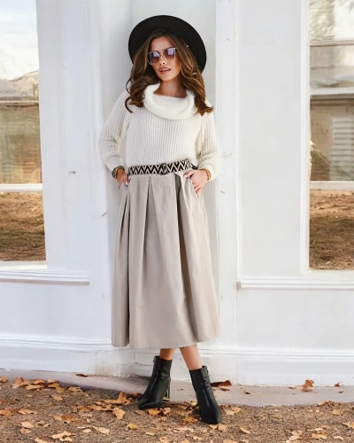 Royalfashion Női midi szoknya corduroy hatású anyagból