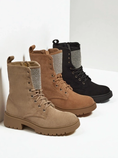 Ferlyne női öko velúr fűzős bokacsizma