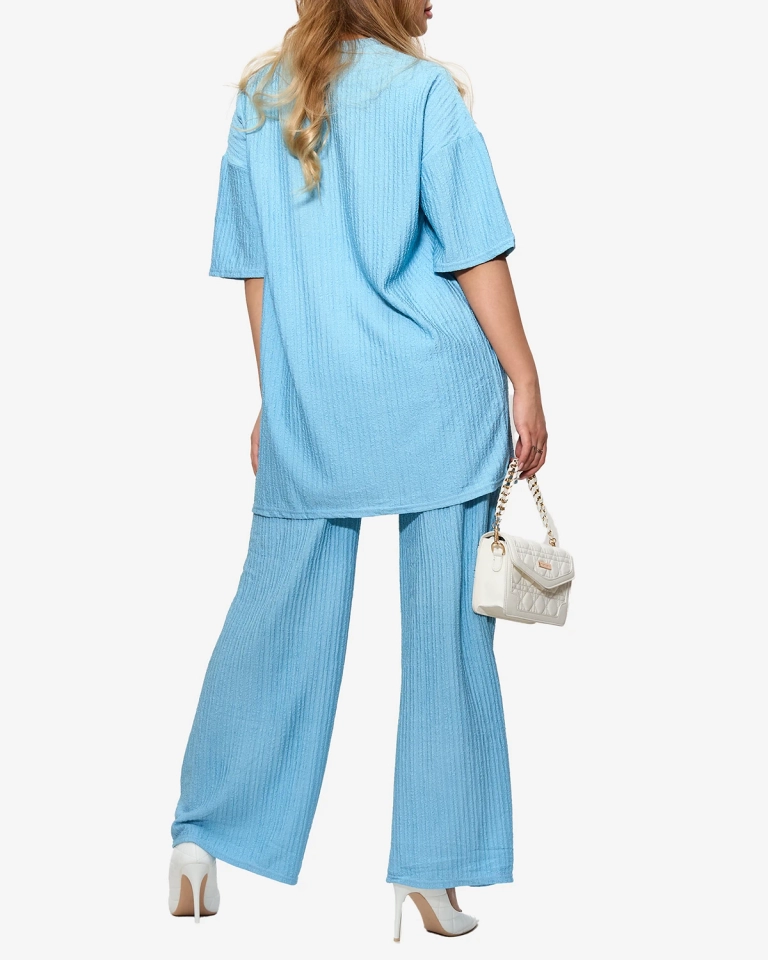 Női bordás szett kék színben- Ruházat